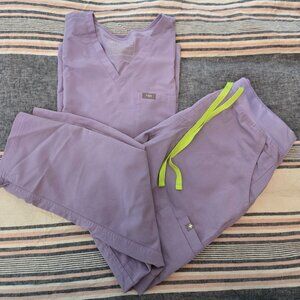 Figs Lavender Scrub Set with Neon Lime Drawstrings